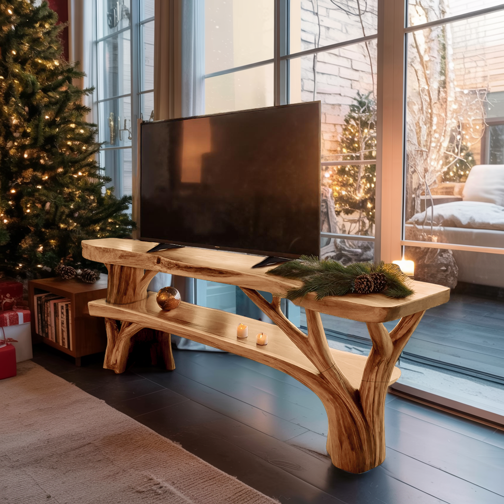 Farmhouse Live Edge TV Stand For Cozy Winter Furniture Decor