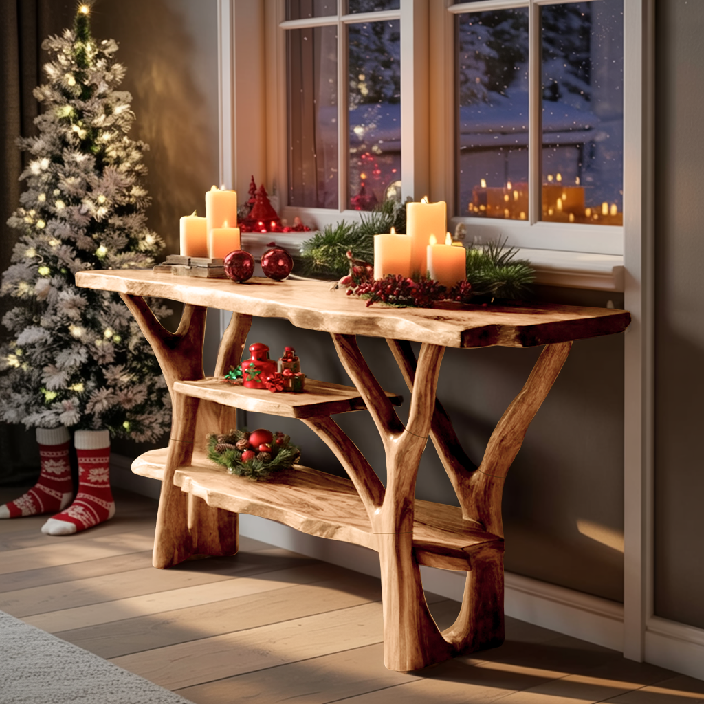 Handcrafted Solid Wood Console Table For Christmas Furniture Entryway Decor