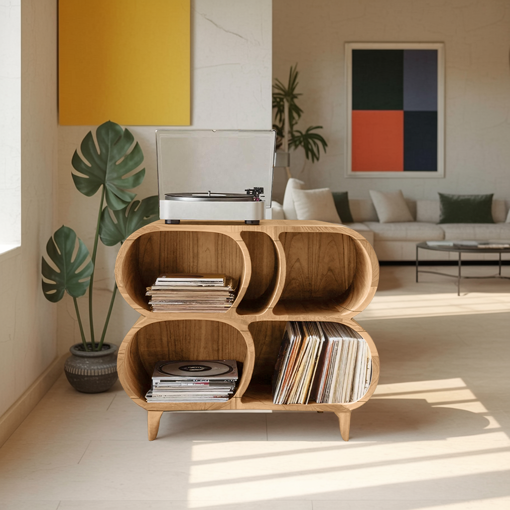 Farmhouse Wood Record Player Stand For Furniture Decor