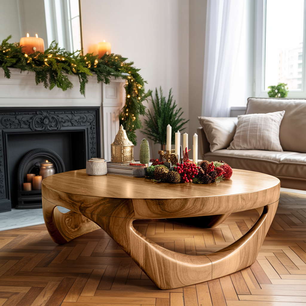 Mid Century Solid Wood Low Coffee Table For Holiday Entryway Decor
