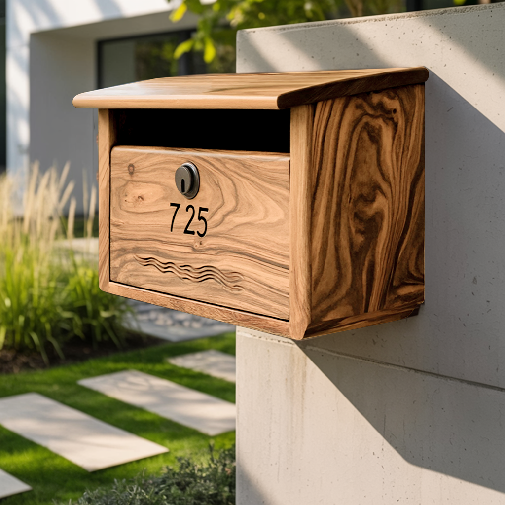 Modern Wooden Sculpture Mailbox For Outdoor Patio Rustic Furniture