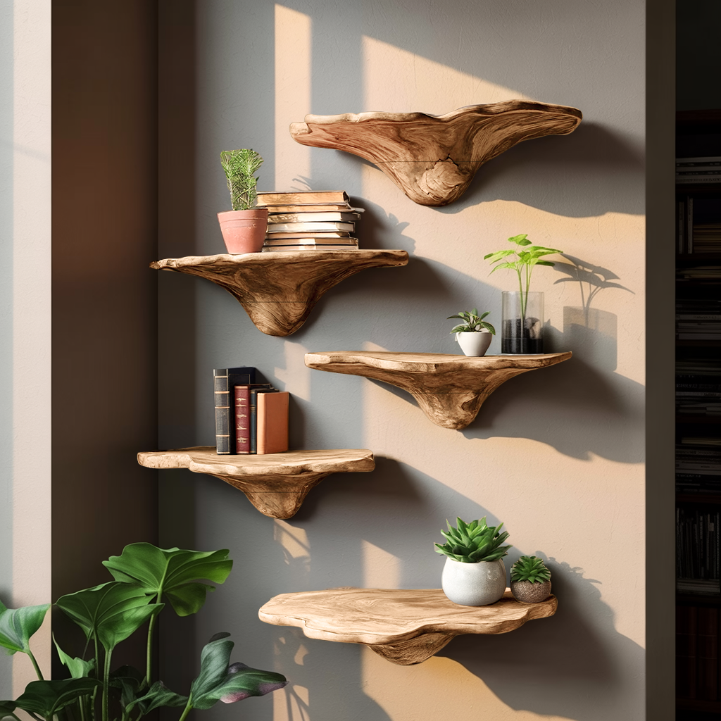 Handcrafted Live Edge Mushroom Shelf For Entryway Design