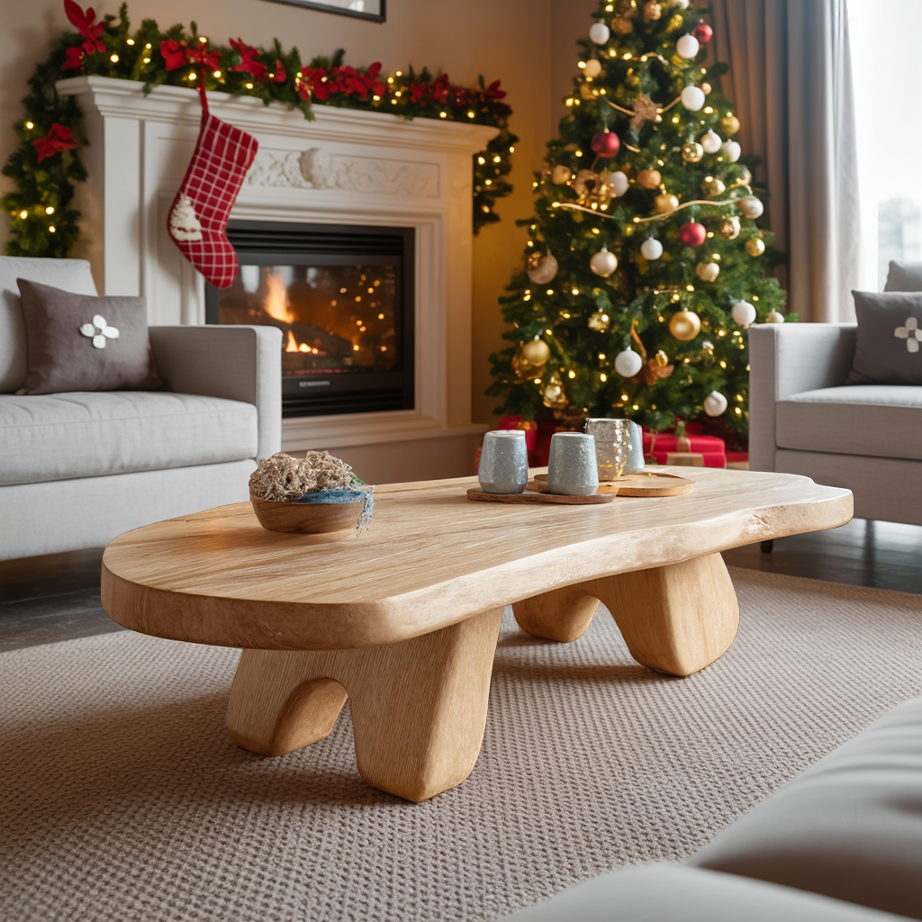 Rustic Wooden Live Edge Coffee Table For Holiday Furniture Decoration