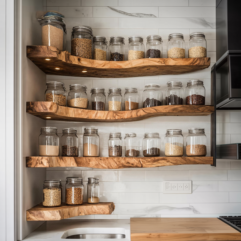 Rustic Handmade Spice Storage Rack For Kitchen Wall