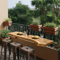Live Edge Solid Wood Balcony Bar Table For Rail Mount Outdoor Breakfast