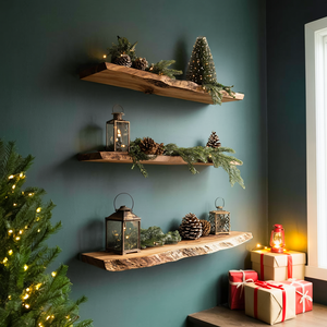 Handcrafted Solid Wood Floating Shelf For Festive Entryway Design