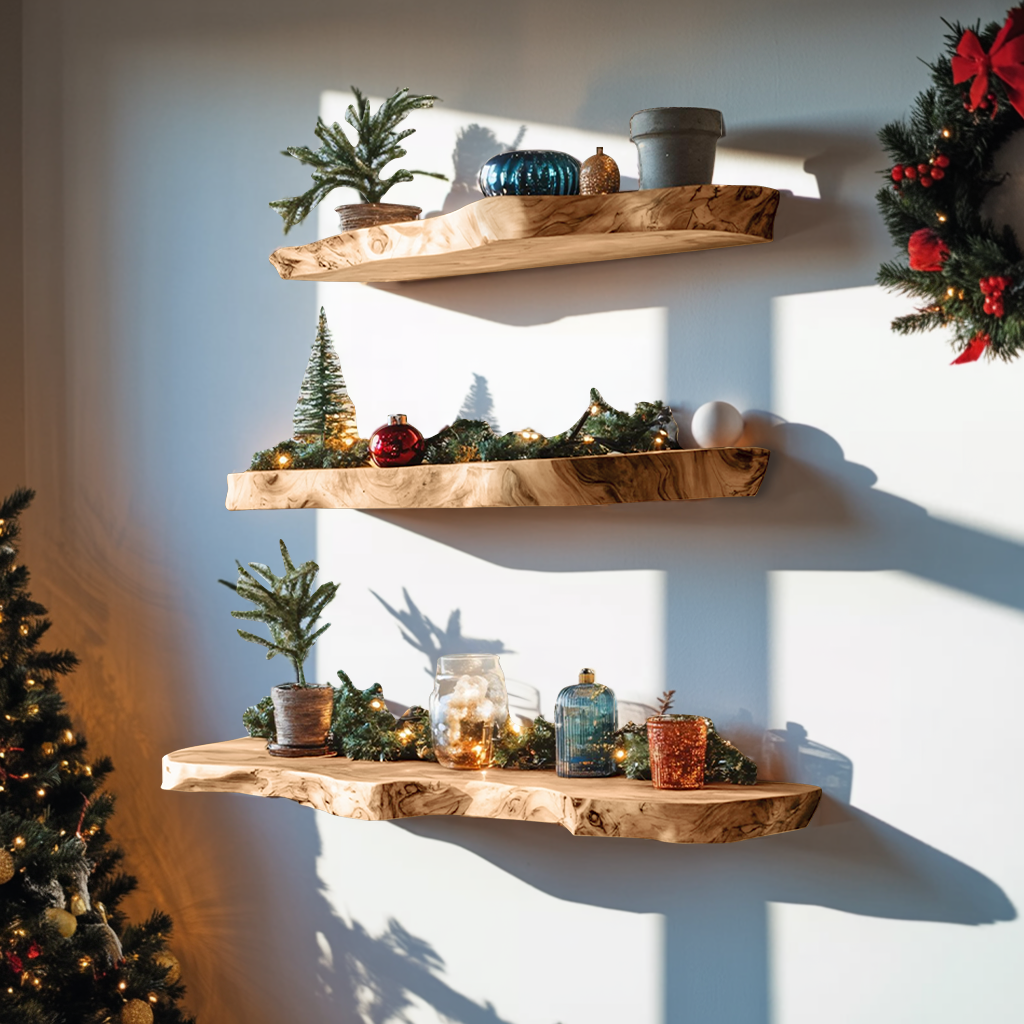 Mid Century Live Edge Floating Shelf For Xmas Bedroom Decoration