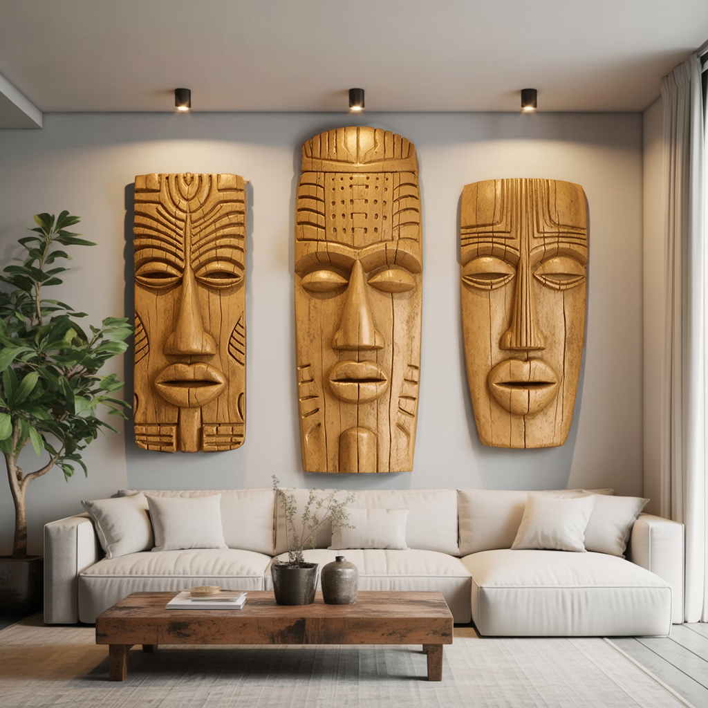 Tribal Wall Sculpture Set For Living Room Decor