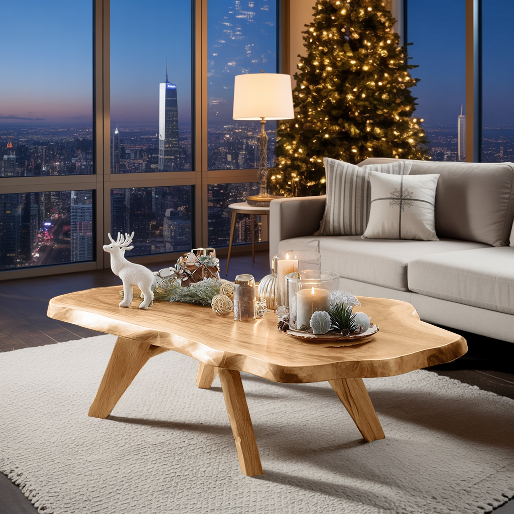 Rustic Live Edge Coffee Table Solid Wood For Christmas Furniture
