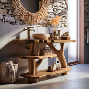 Farmhouse Live Edge Tree Trunk Vanity For Country Style Furniture Decor