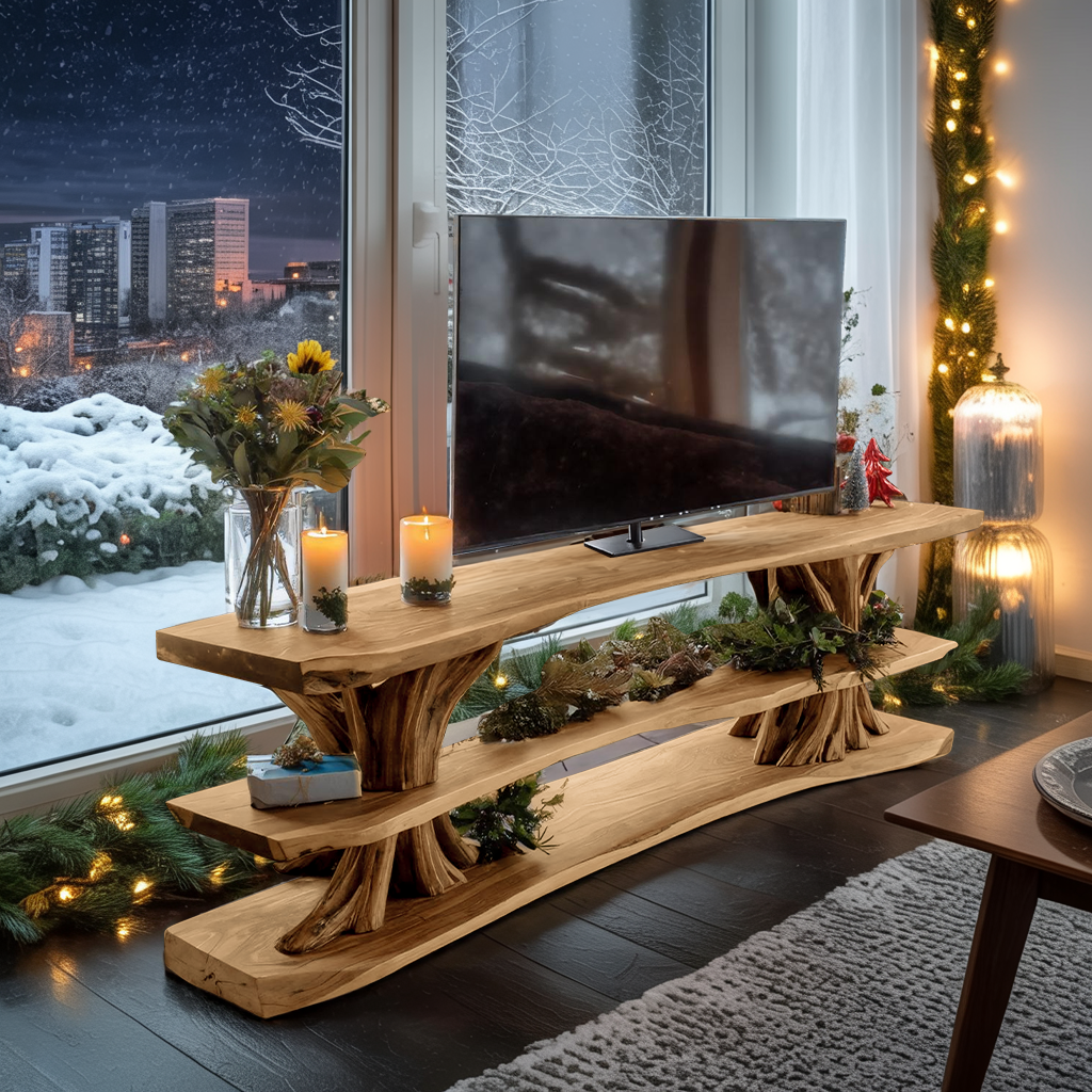 Modern Wooden Live Edge TV Console For Cozy Winter Living Room