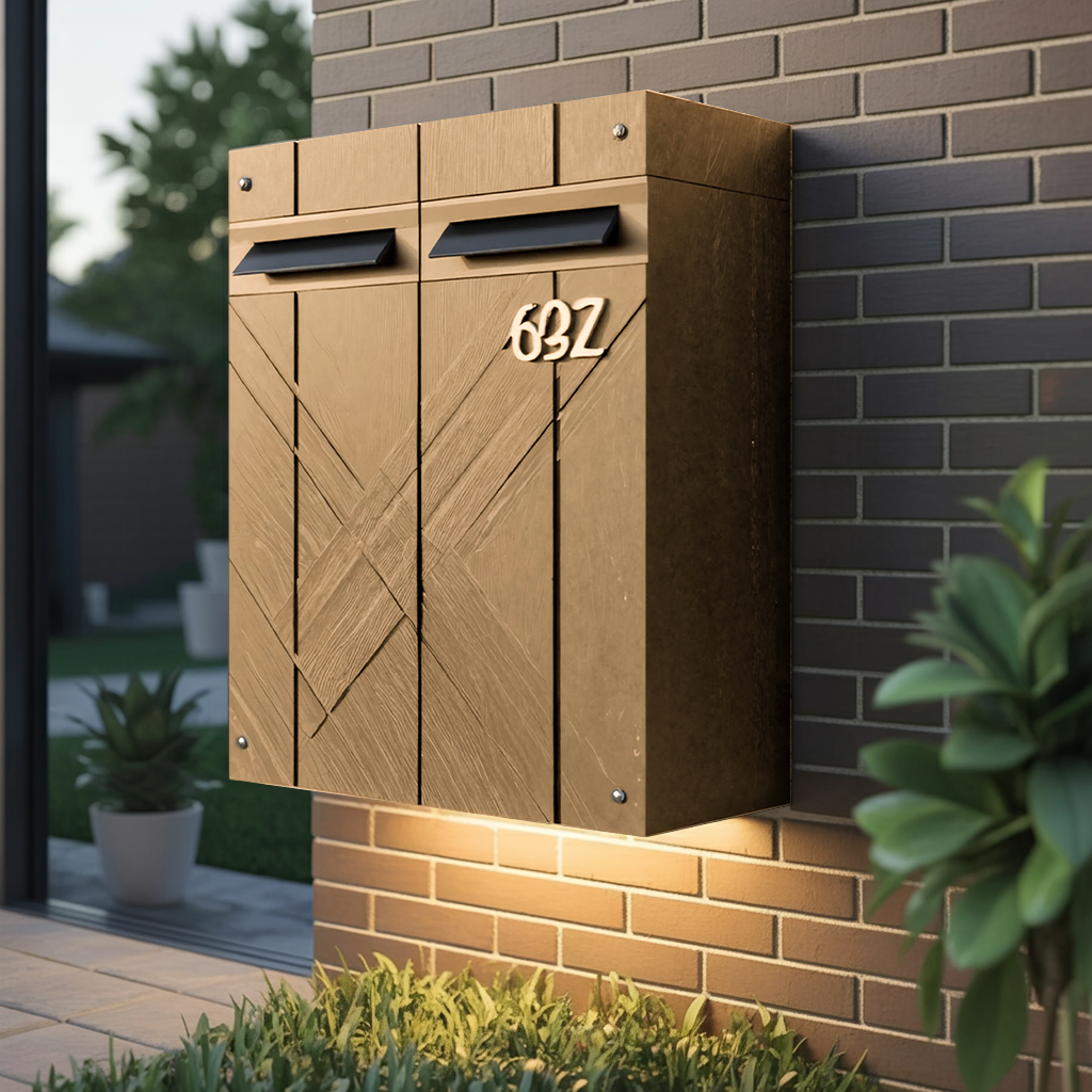 Modern Solid Wood Sculpture Mailbox For Outdoor Rustic Patio Design