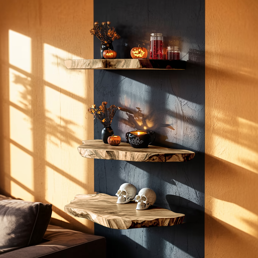 Handcrafted Solid Floating Shelf For Bedroom Unique Halloween Accent