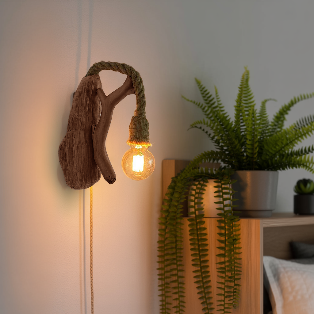 Rustic Wall Light Featuring Driftwood For Living Room