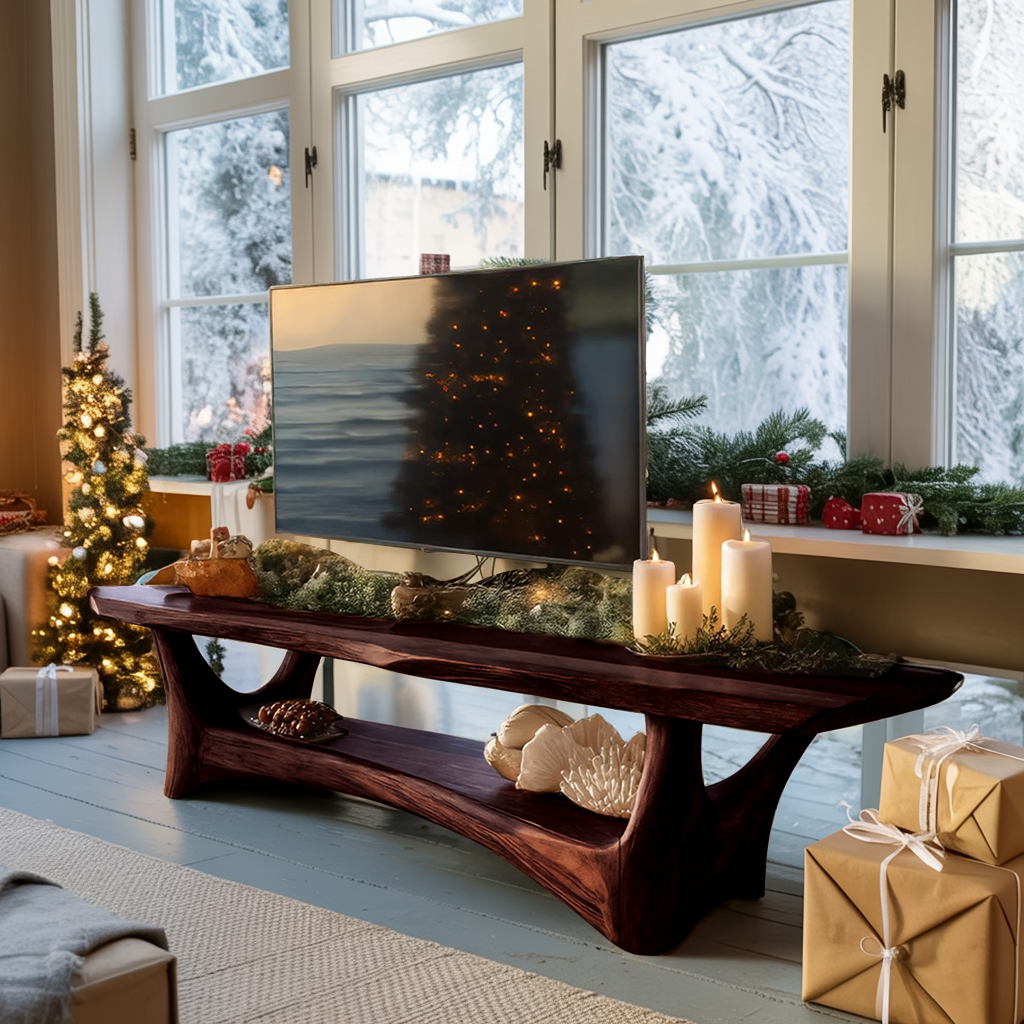 Farmhouse Solid Wood TV Console For Holiday Living Room Style