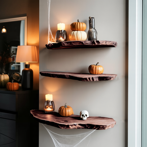 Mid Century Live Edge Floating Shelf For Furniture Decor Halloween Display