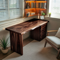 Rustic Live Edge Wooden Desk With Drawers For Home Office Or Study