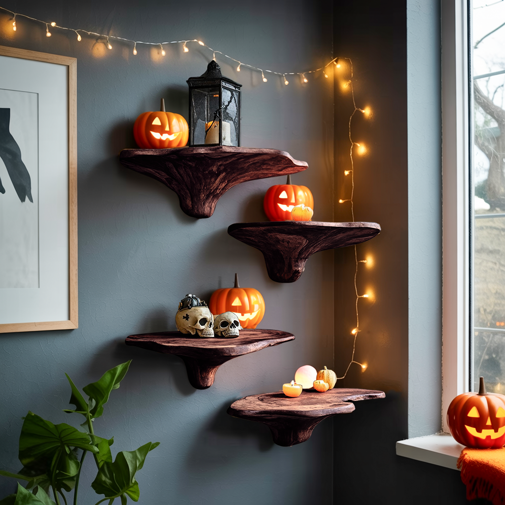 Modern Wooden Mushroom Shelf Halloween Furniture Decoration