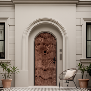 Artistic Arched Front Door With Carved Wave For Villa Or Architecture