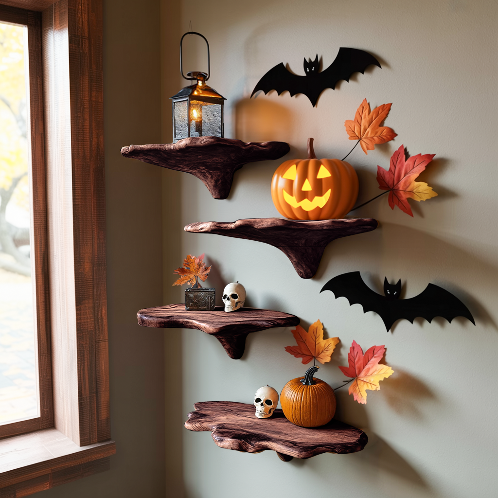 Modern Live Edge Mushroom Shelf For Halloween Entryway Design