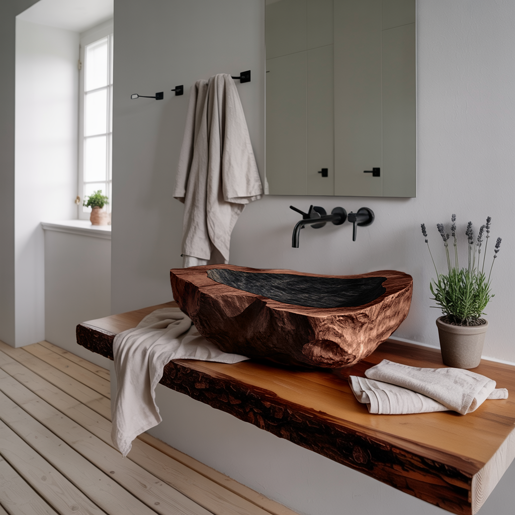 Farmhouse Handcrafted Wood Wash Basin For Bathroom Vanity