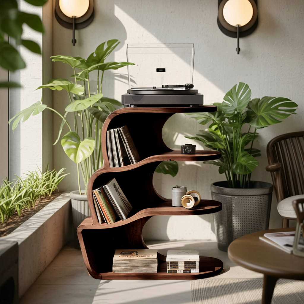 Farmhouse Wooden Record Player Cabinet For Entryway