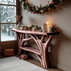Farmhouse Live Edge Console Table For Holiday Living Room Accent