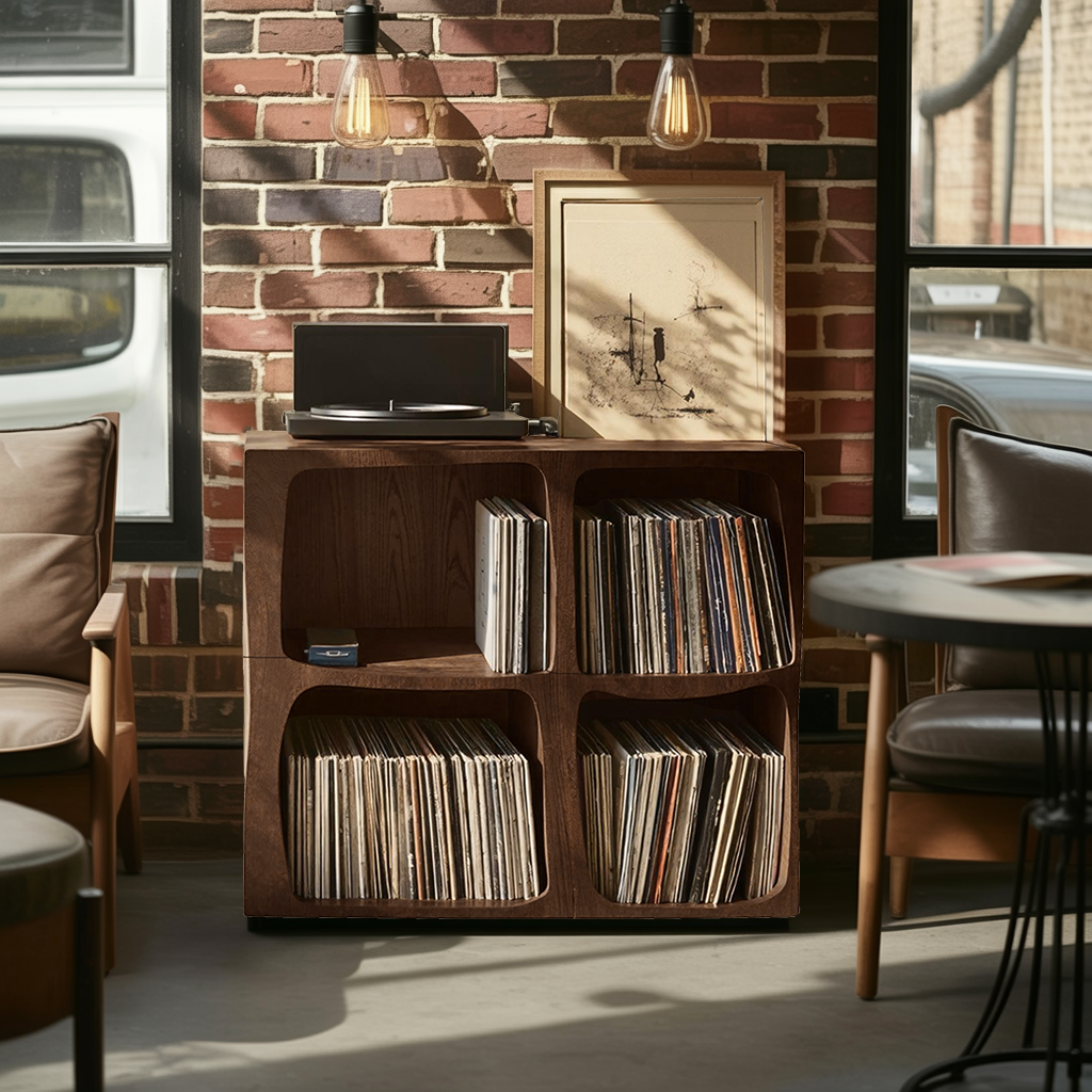 Mid Century Live Edge Record Stand Modern Living Room
