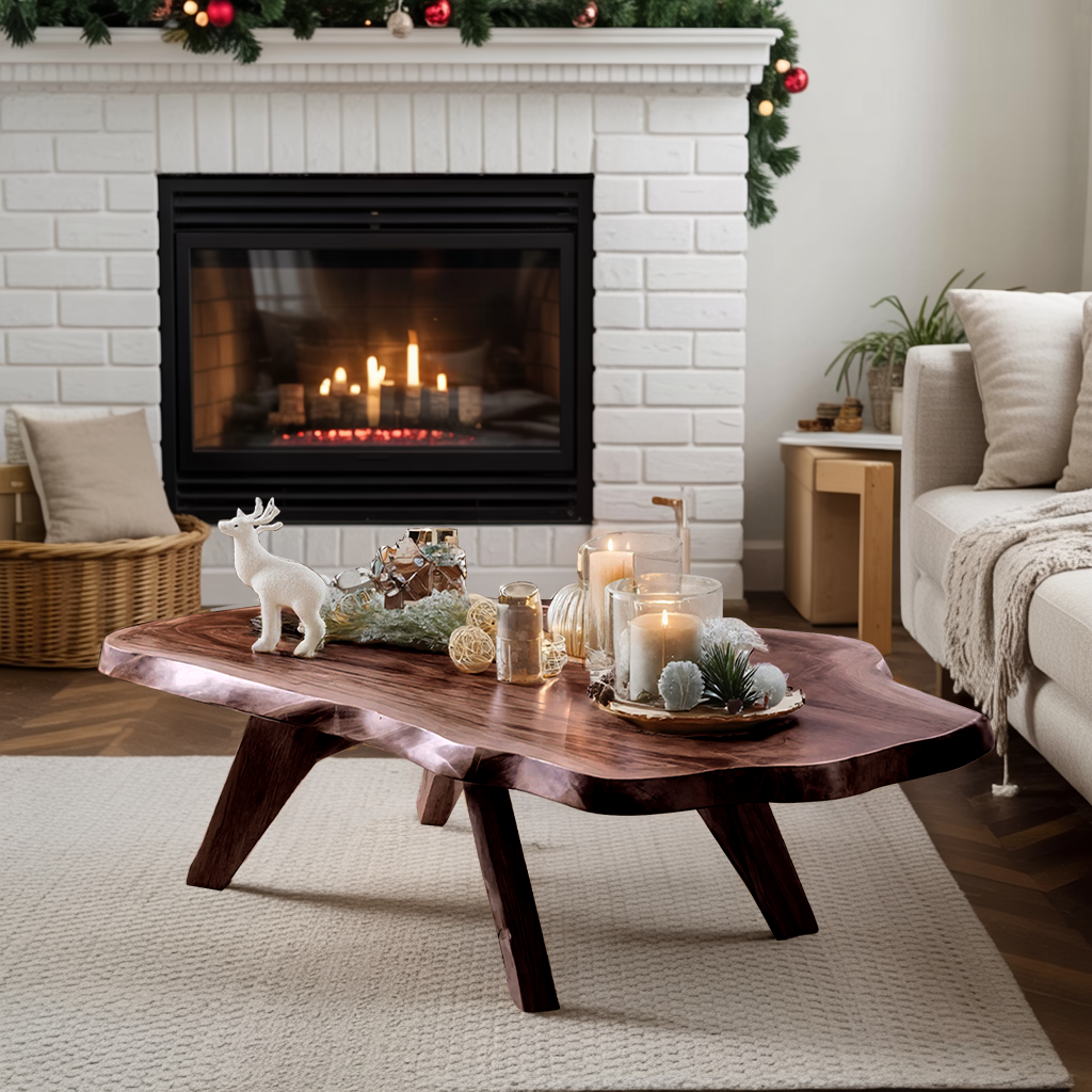 Rustic Live Edge Coffee Table Solid Wood For Christmas Furniture