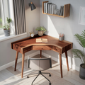 Mid Century Corner Wooden Desk With Drawer For Home Office Or Study