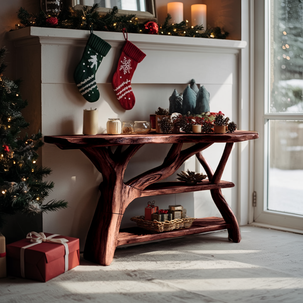 Farmhouse Solid Wood Console Table For Living Room Xmas Holiday Furniture