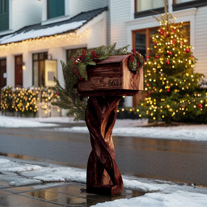 Farmhouse Solid Wood Sculpture Mailbox For Outdoor Patio Furniture