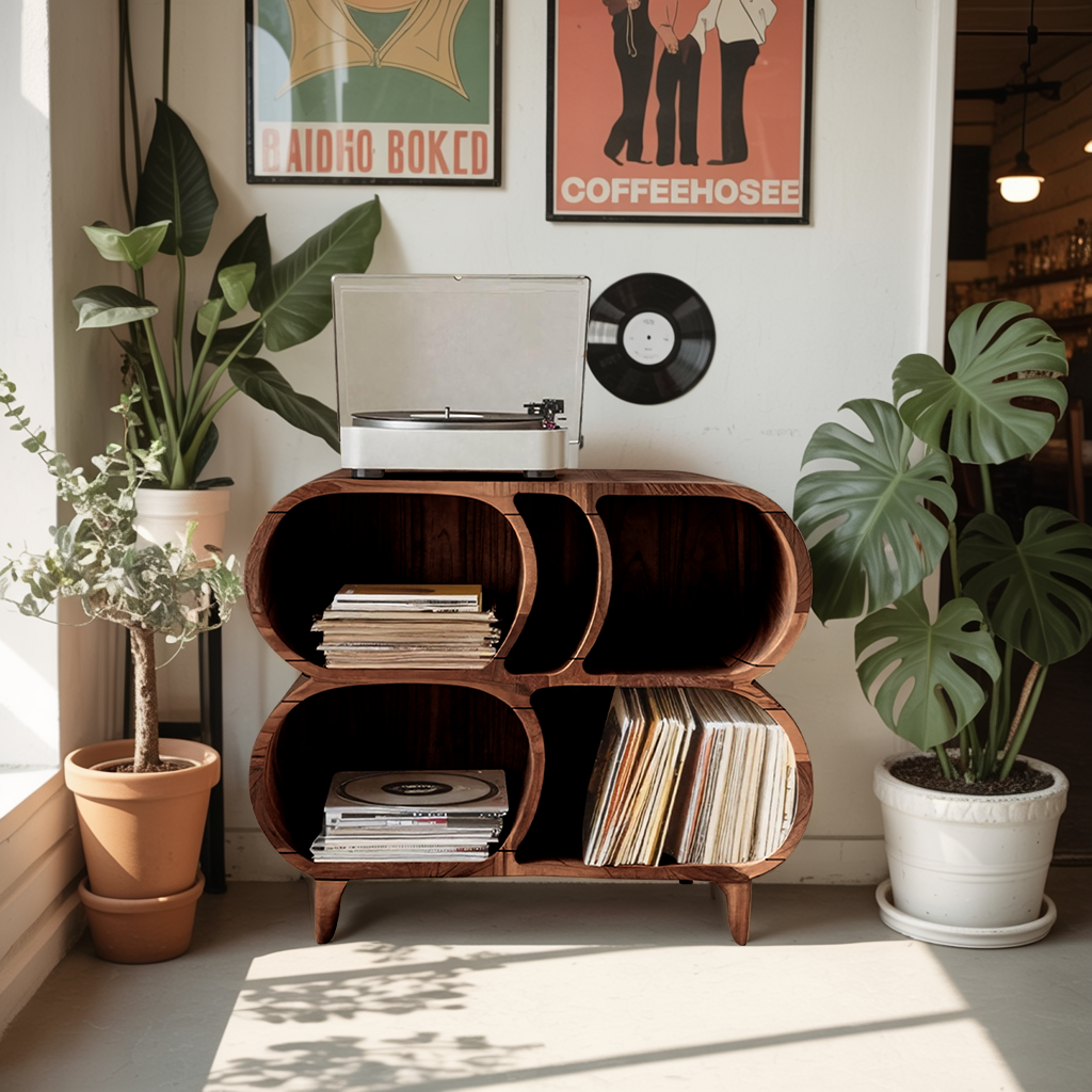 Farmhouse Wood Record Player Stand For Furniture Decor