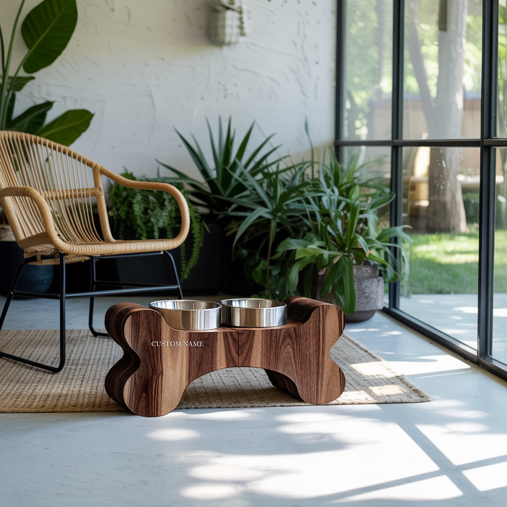 Farmhouse Wooden Dog Feeder For Food And Water