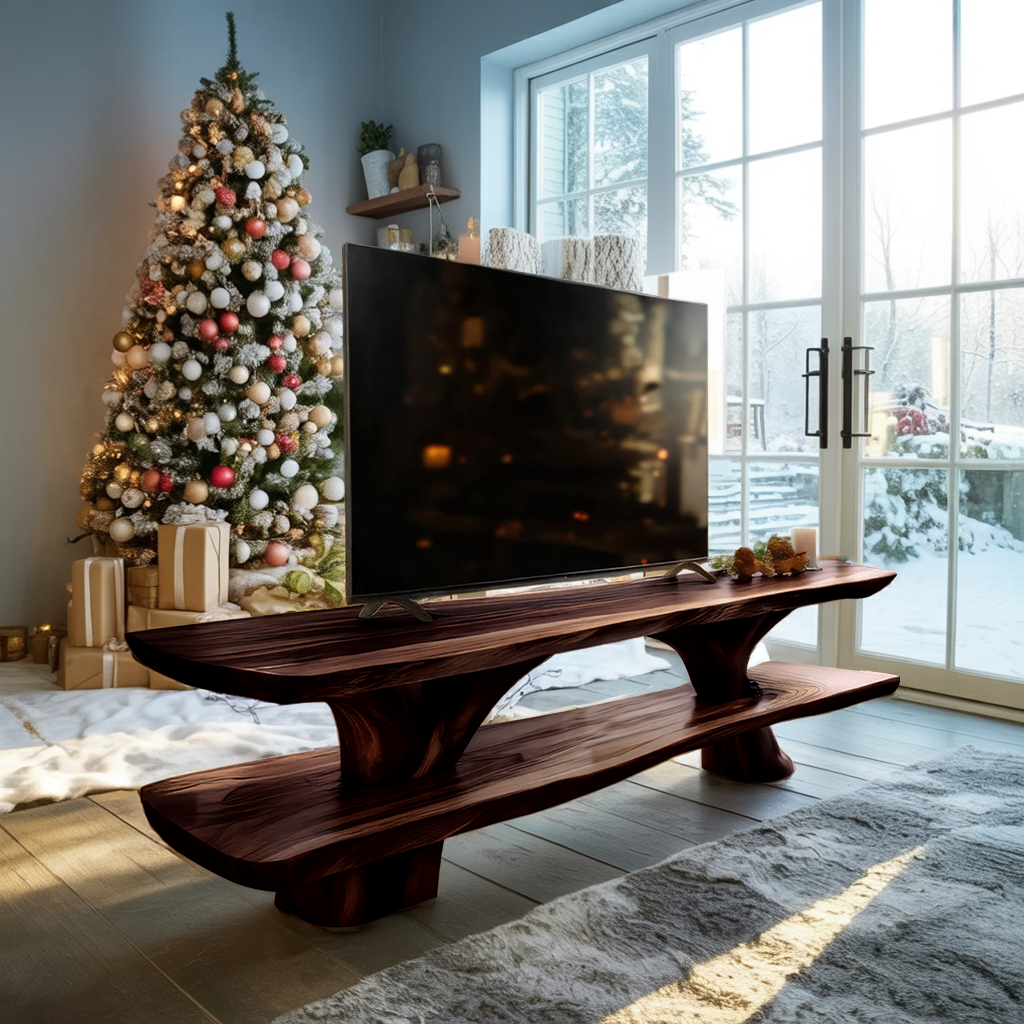 Farmhouse Wooden Live Edge TV Console For Winter Decor Style