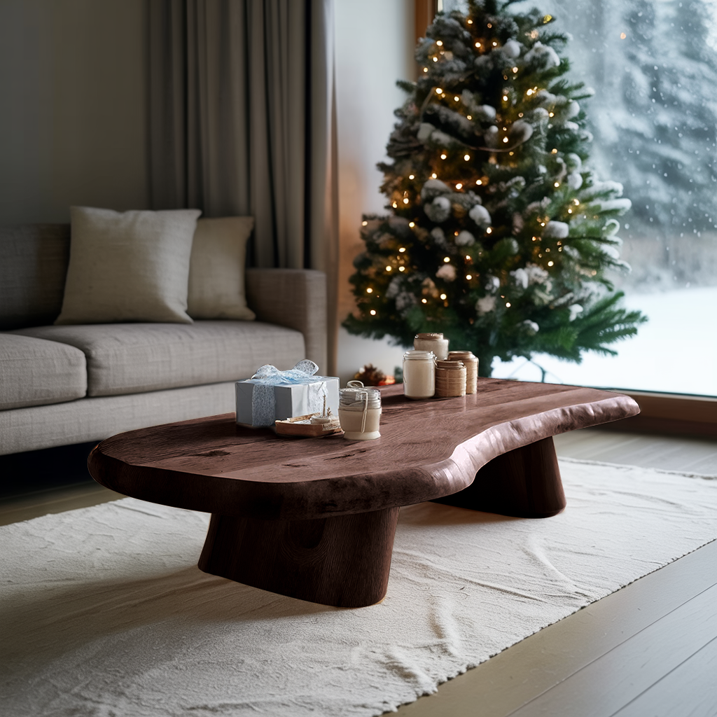 Mid Century Wooden Live Edge Coffee Table For Holiday Entryway Use