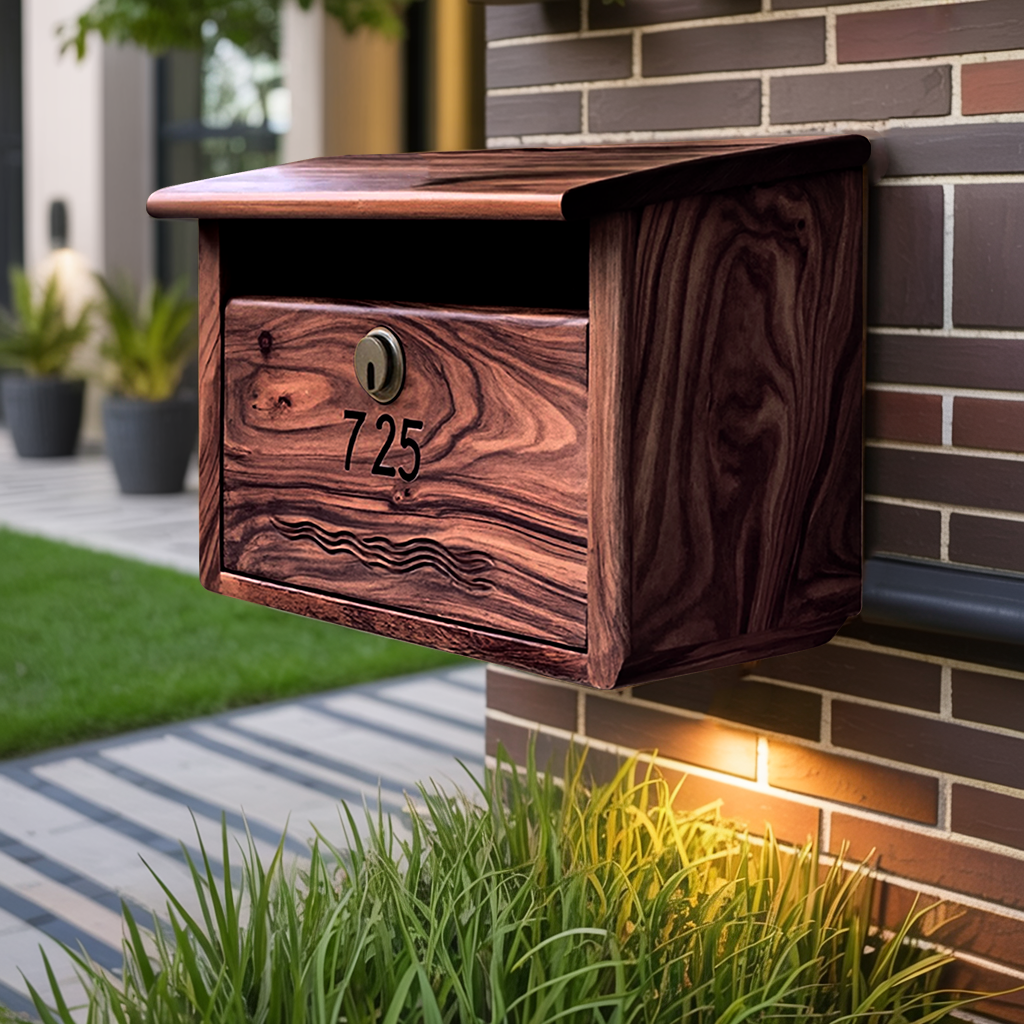Modern Wooden Sculpture Mailbox For Outdoor Patio Rustic Furniture
