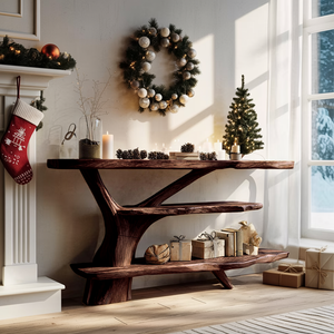 Farmhouse Wooden Live Edge Console Table For Xmas Entryway Seasonal Accent