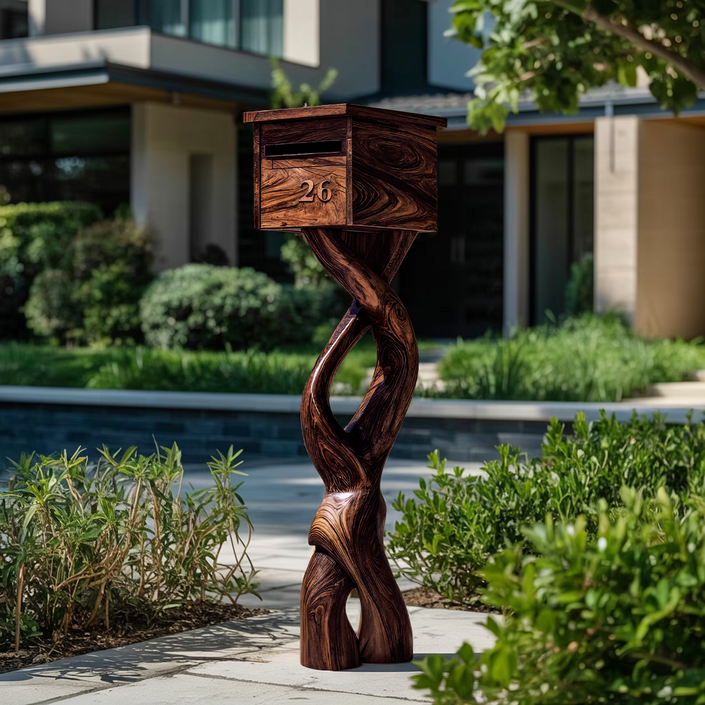 Farmhouse Solid Wood Sculpture Mailbox For Garden Furniture Decor