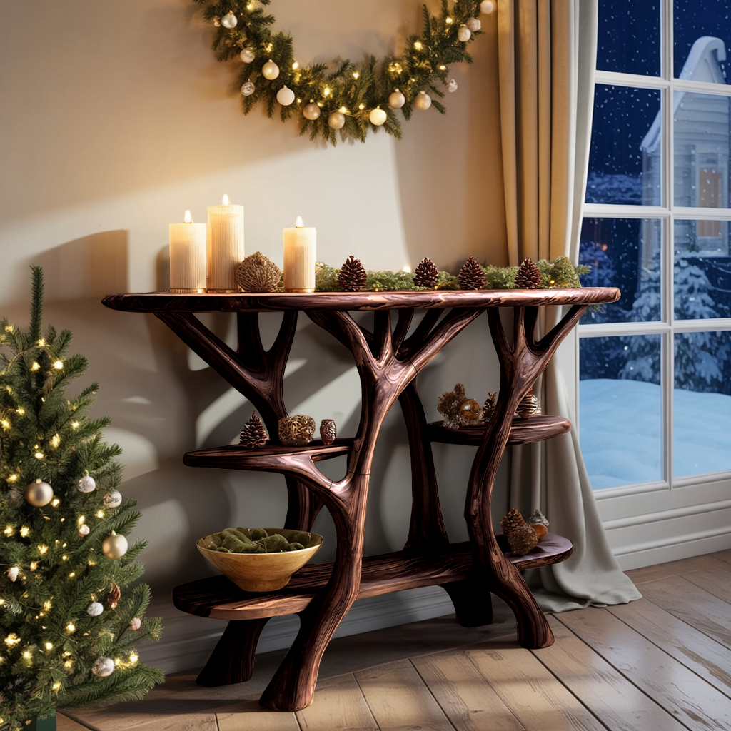 Rustic Solid Wood Console Table For Holiday Living Room Decor