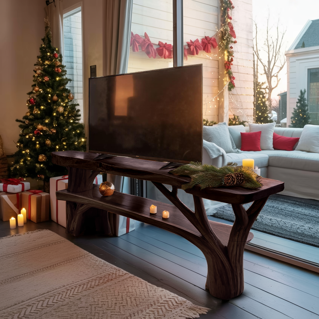 Farmhouse Live Edge TV Stand For Cozy Winter Furniture Decor