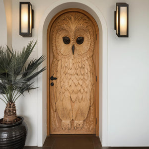 Whimsical Owl Carved Entry Door For Home Garden