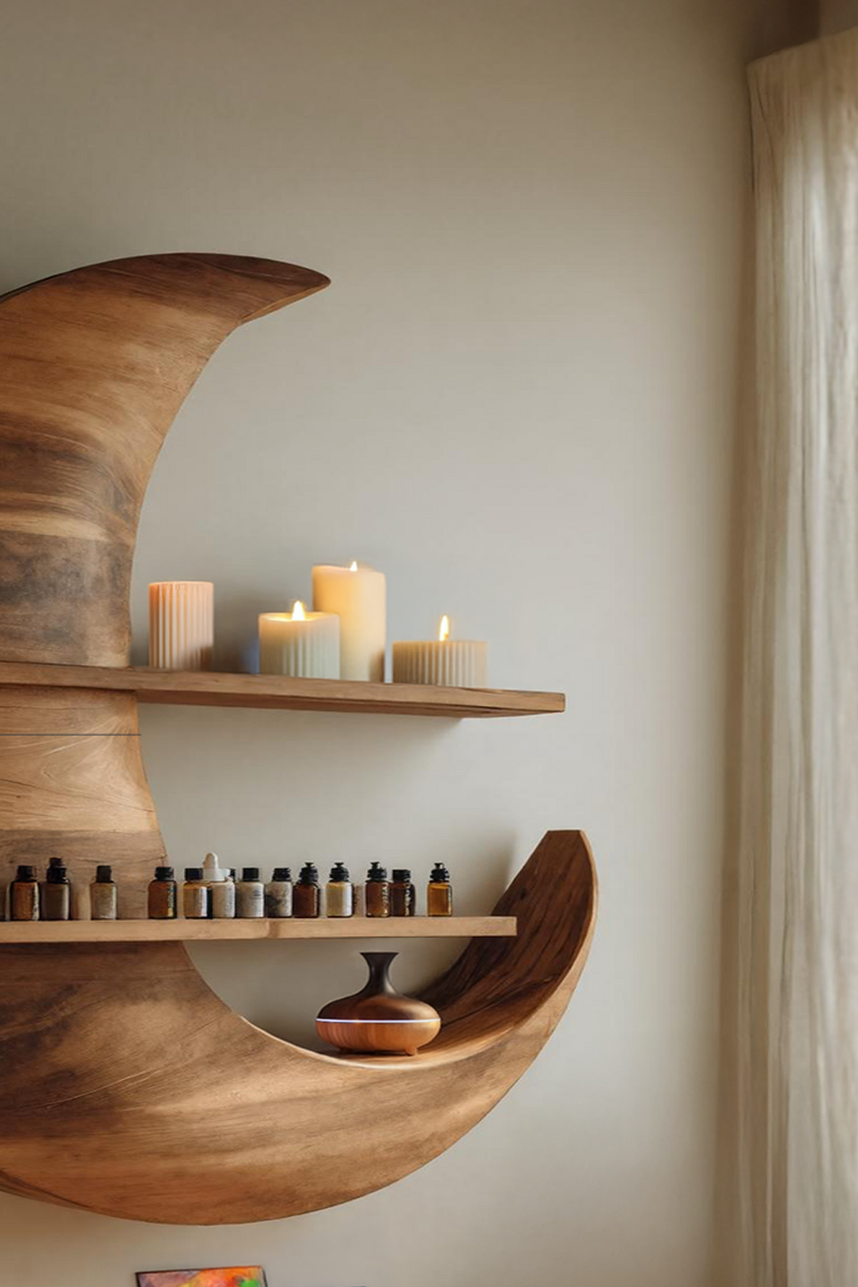 Handcrafted Moon And Star Wooden Shelf For Bedroom Decor