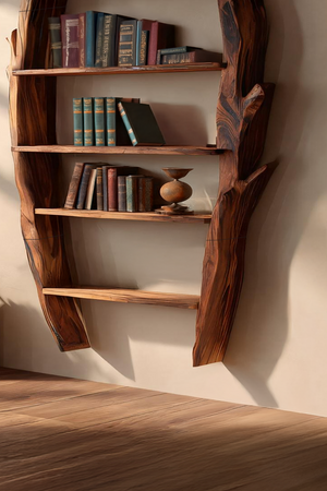 Mid Century Curved Wood Wall Shelf For Furniture Decor