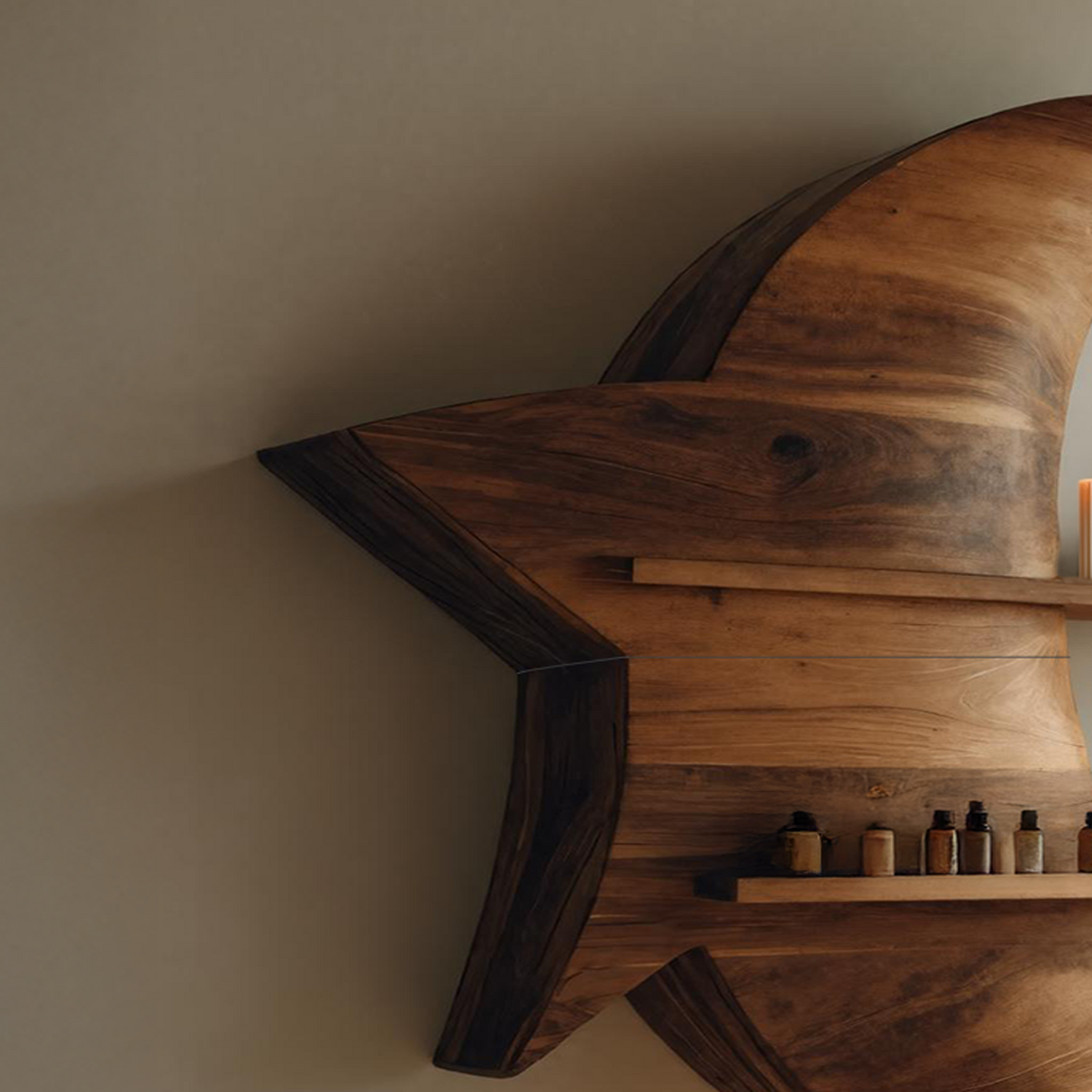 Handcrafted Moon And Star Wooden Shelf For Bedroom Decor