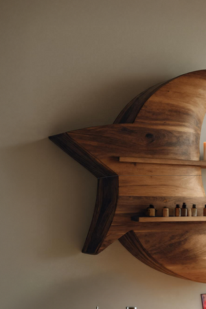 Handcrafted Moon And Star Wooden Shelf For Bedroom Decor