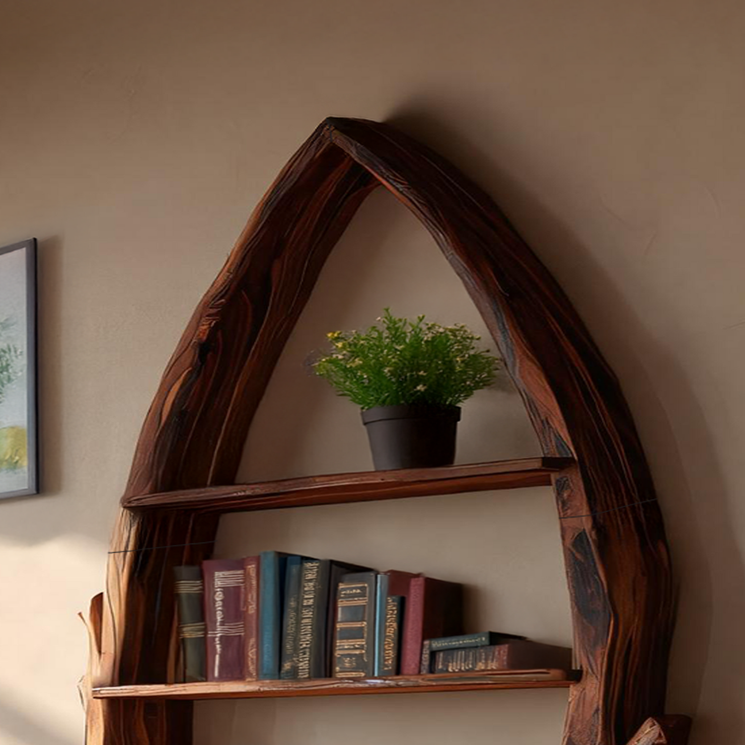 Mid Century Curved Wood Wall Shelf For Furniture Decor