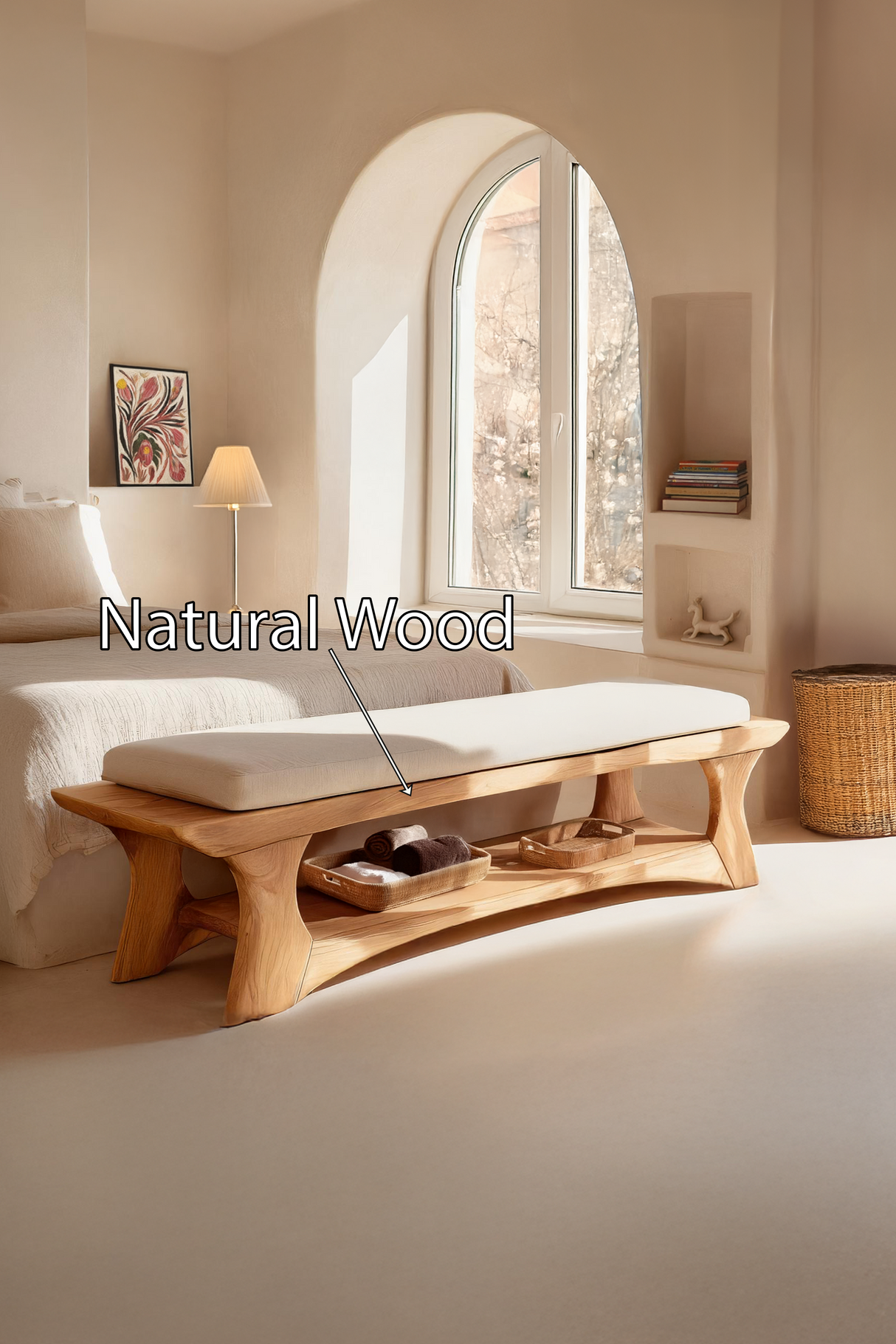 Mid Century Solid Wood Bench For Bedroom Accent