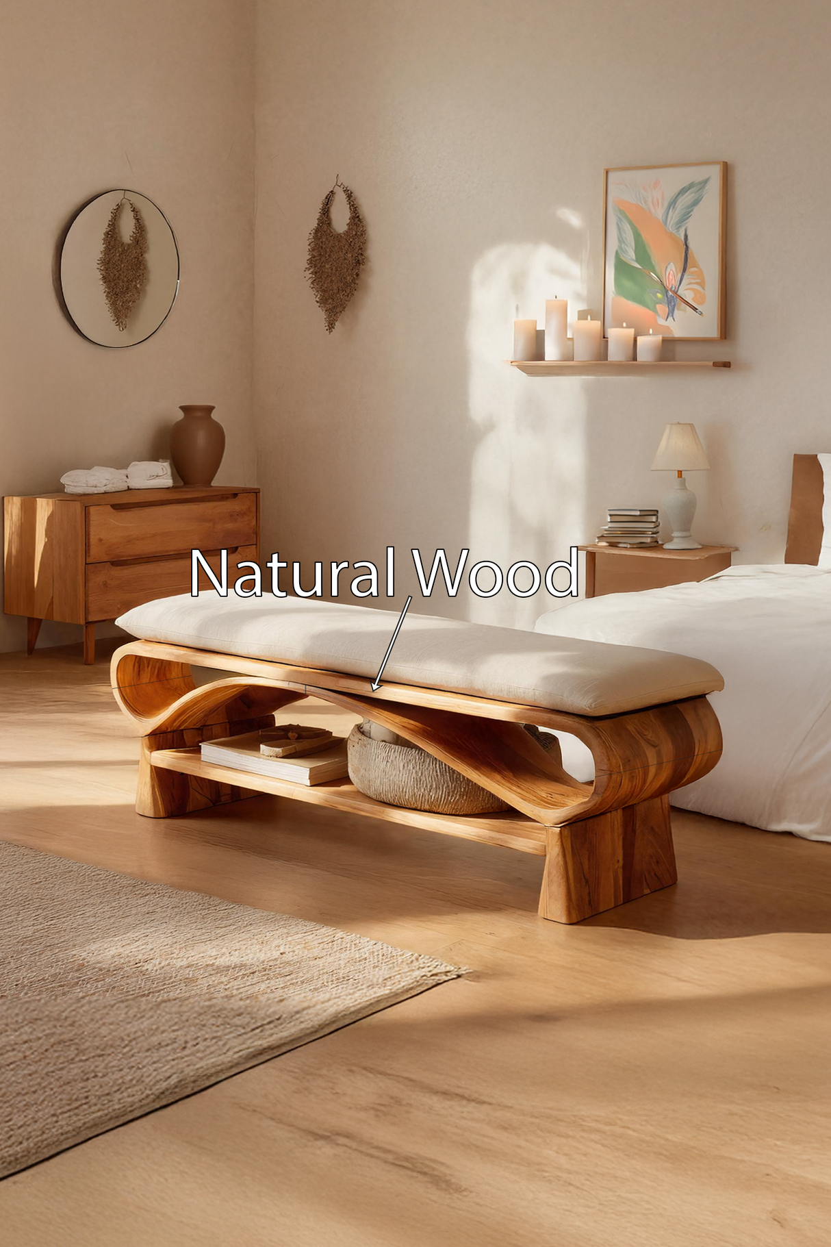 Minimalist Solid Wood Bench For Bedroom Interior Design
