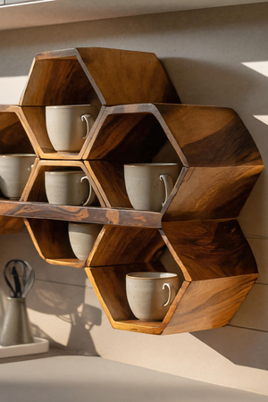 Mid Century Hexagonal Shelf For Furniture Display